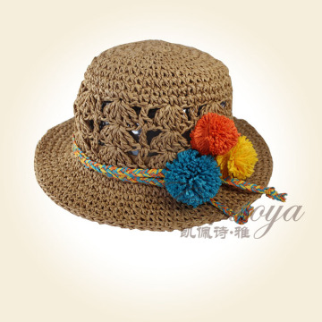 2015 Fashion knitted hat Handmade straw hat children's hat in multicolour