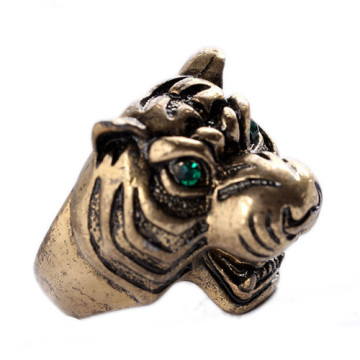 Gold Vintage Fierce Green-Eyed Vintage Bronze Tone Tiger Ring