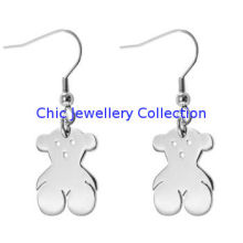 Non-allergenic Cute Fashion Stainless Steel Teddybear Drop Hook Earring, E011 Wire Cutting Fish Hook Earrings