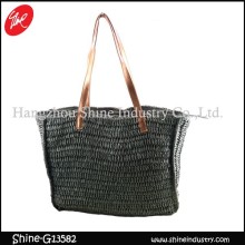 high grade tote bag/black straw bag/weave beach bag