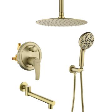 バスルーム3機能真鍮ブラシをかけたゴールドシャワーセット
