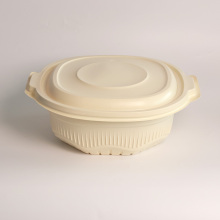 Disposable Oval 32Oz Plastic Salad Bowl with Lid - Cornstarch Material