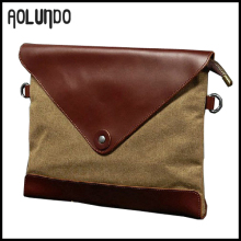 Genuine leather with canvas clutch bag fashion canvas leather shoulder bag