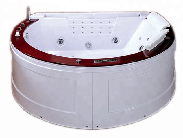 Large Whirlpool Tubs Round Corner Hydro Bathtubs LED Light Waterfall