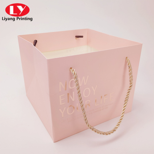 Pink hot stamping logo gift bag with handle