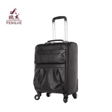 Embossed spinner wheels leather travel hand luggage trolley