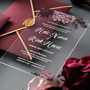 Custom Gold Stamping Wedding Invitations Transparent Acrylic Cards