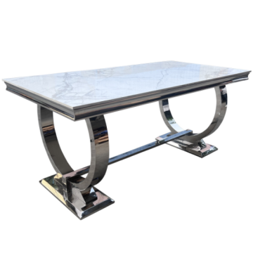 Chromed Stainless Steel Frame Glass Top Rectangle Dining Table for Wedding Banquets