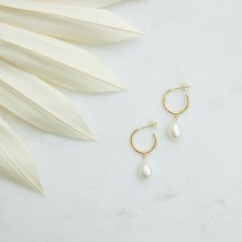 Christmas Gift Ideas: Trendy Dangling Freshwater Pearl Huggie Hoop Earrings for Bridesmaids and Her