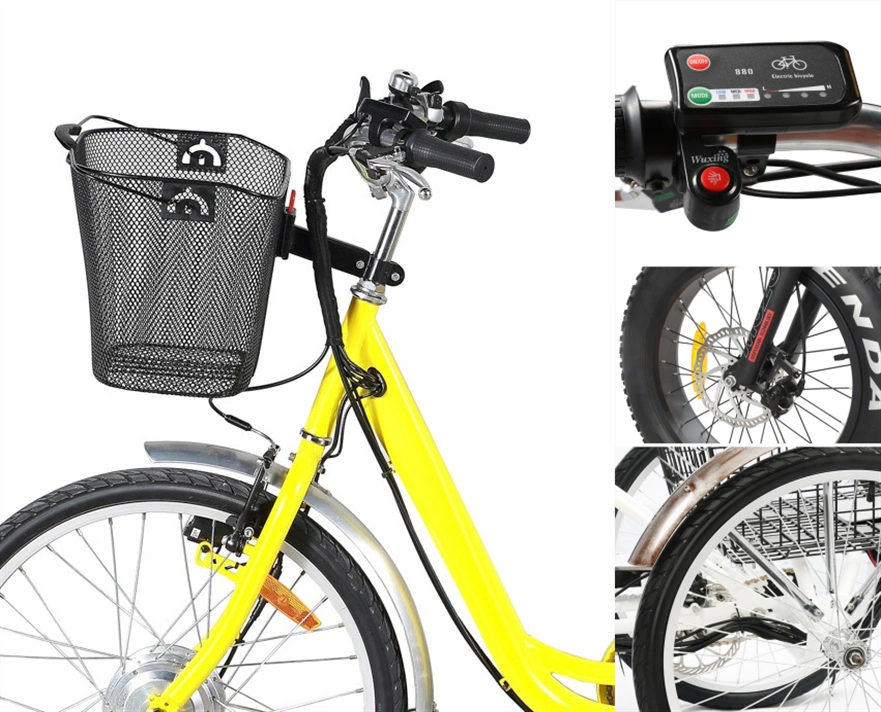 Certificated Yellow Tricycle Front Drive Electric Bike for Shopping