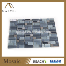 Black Rectangle Metallci Stainless steel Mix Glass Mosic Tile