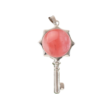 Cherry Quartz Round Cabs Silver Alloy Key Pendant for DIY Making Jewelry