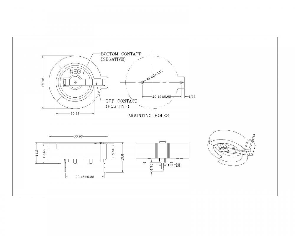 BT-SN-A-AA 026 porte-cellules pour CR2032 DIP