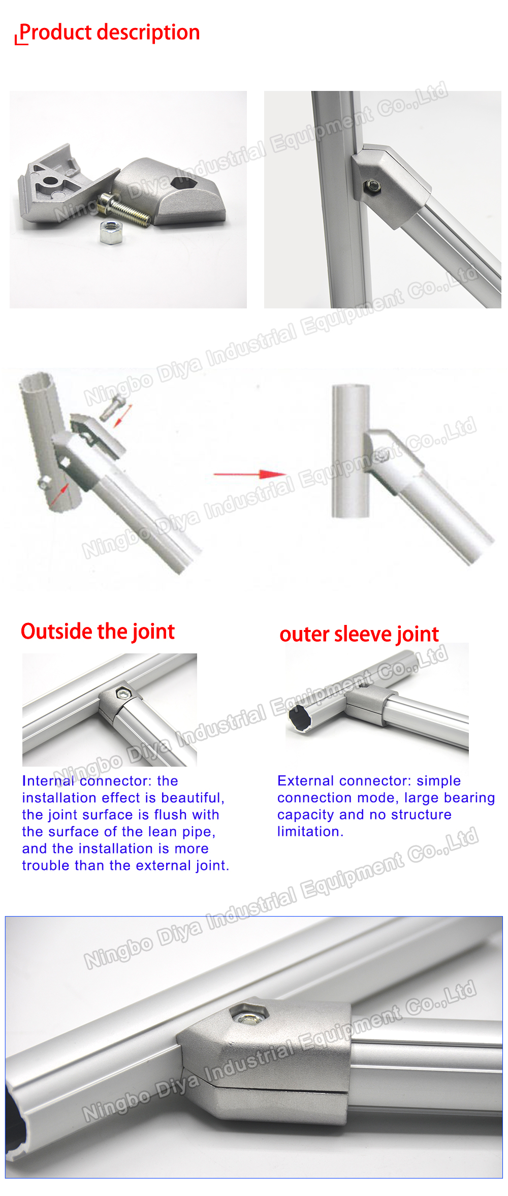 Hot Sell Double Side 45 Degree Aluminum Joints to Connect OD28mm Aluminium lean tube