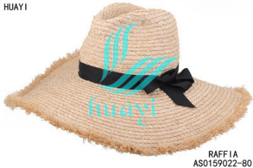 Wide brim straw fedora hat