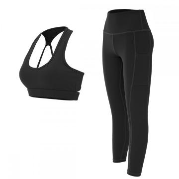 Conjunto de sutiã esportivo e leggings com nervuras para emagrecer