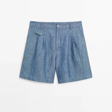 Women's pocket details cotton and linen shorts