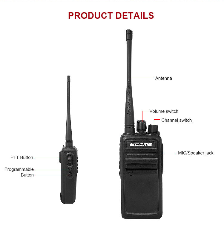 Ecome ET-300C اللاسلكية طويلة المدى UHF 5 Watts VHF Walkie Talkie 4 Pack