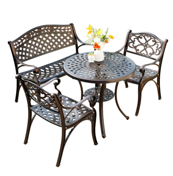 Outdoor cast aluminum tables and chairs