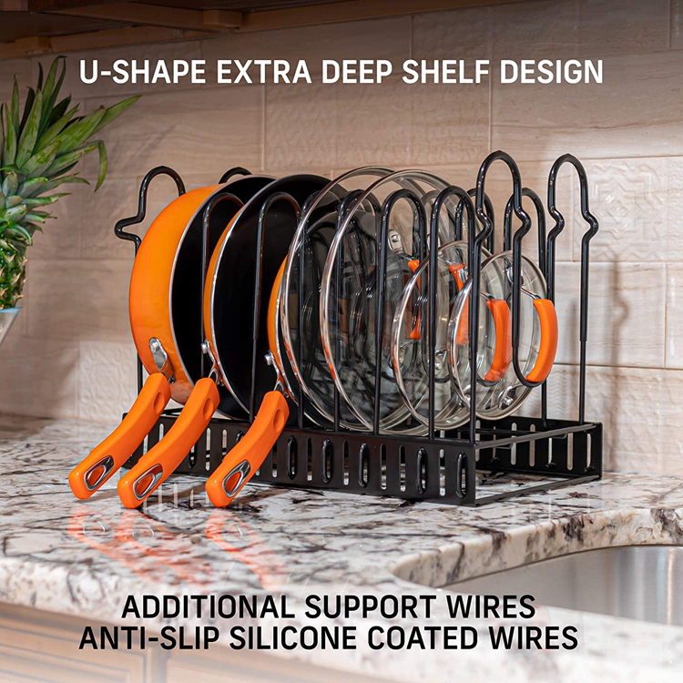 Yuming Factory 8 Tiers Pots and Pans Organizer, Adjustable Pot Lid Holders & Pan Rack for Kitchen Counter and Cabinet