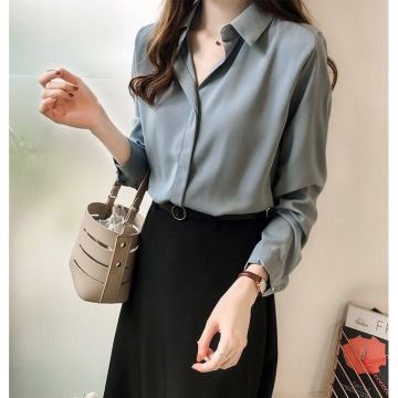 Women Pure Color Long Sleeve Simple Shirt