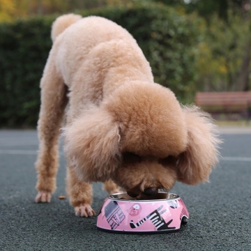 Pink Pet Non-slip Raised Steel Melamine Dog Bowl