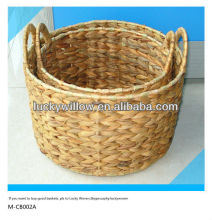 Round water grass & cattail basket with handle