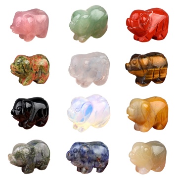 Natural Stone Hand Carved Pig Ornament Gemstone Crystal Pig Figurine Animal Statue Carving Office Study Home Decor Collections