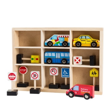 2024 Educational Wooden Toy Cars: Interactive Traffic Sign Miniatures for Kids