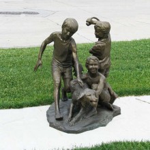 China factory casting garden decoration boys playing with dog statue