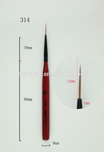 Mini red wooden handle nylon hair nail art brush & liner brush &detail brush BW-314
