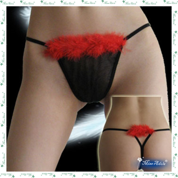 red fur black mesh ladies' sexy g-string