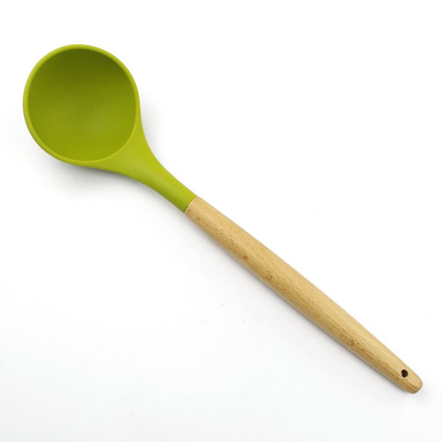 Non-stick kök silikon sopp ladle med trähandtag