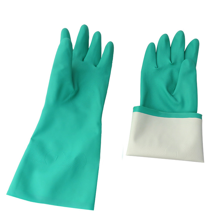 15 mil Flocklined Nitrile Hand Protection 100% Nitrile Green Chemical Resistant Safety Working Nitrile Hand Gloves