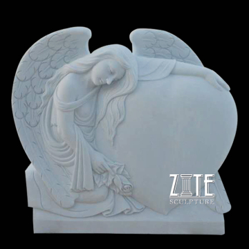 White granite stone angel heart shaped headstone monument tombstone