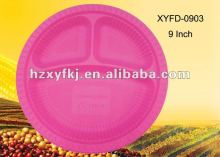 biodegradable disposable 9 inch pink plate with three division