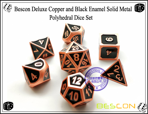 Bescon Deluxe Copper and Black Enamel Solid Metal Polyhedral Role Playing RPG Game Dice Set (7 Die in Pack)-2