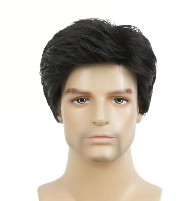 Men Short Black Side Part Layered Synthetic Wig