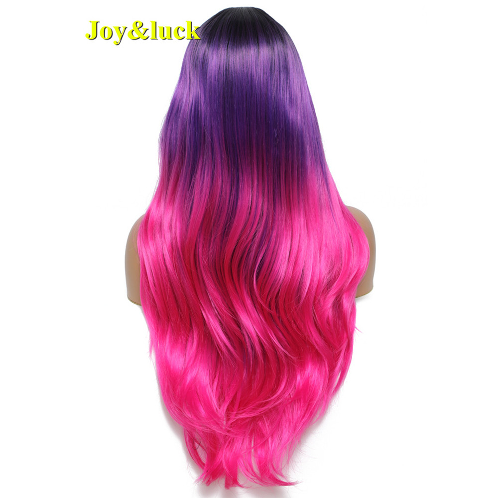 Long Natural Wavy Wig for Women Middle Part Daily Hair or Halloween Party Cosplay Wig Black Ombre Purple Synthetic Hair Wigs