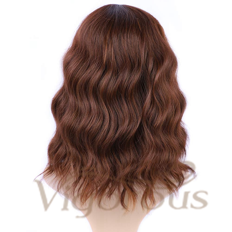 Vigorous Cheap Price Middle Long With Neat Bangs Brown Machine Made High Temperature Fiber For Black Women Synthetic Hair Wigs