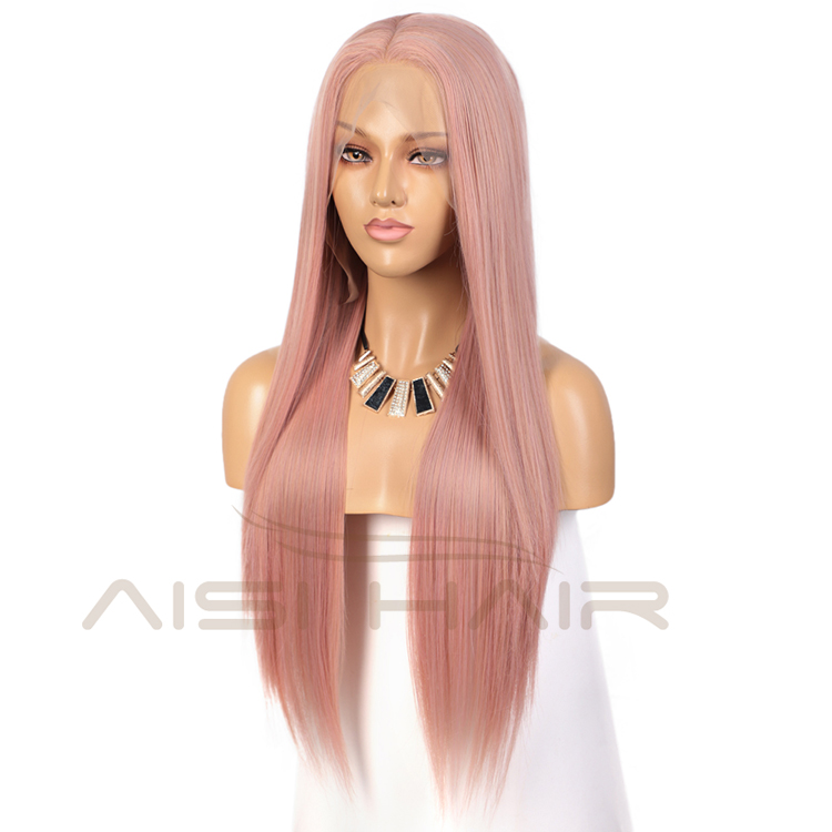 Aisi Hair New Design 26 Inch Long Silky Straight Pink Wig Cosplay Swiss Lace Wig Synthetic Hair Lace Front Wigs For Black Women