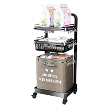 Versatile Storage Solutions: Metal Wire Basket with Handle, Cloth Organizer, Bathroom Trolley Rack, and Folding Laundry Basket