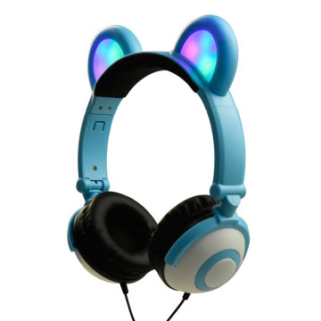 LED Light Wired Bear Panda Headphones for Kids