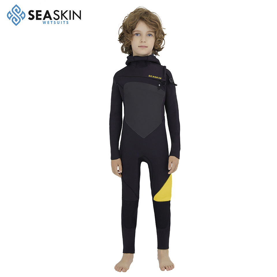 Seaskin 3/2mm Kids Front Chest Wetsuit With Hood