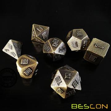 Bescon Ensemble de dés en métal solide Lode en laiton et minerai, Ensemble de 7 dés en polyèdre D&amp;D RPG en métal brut