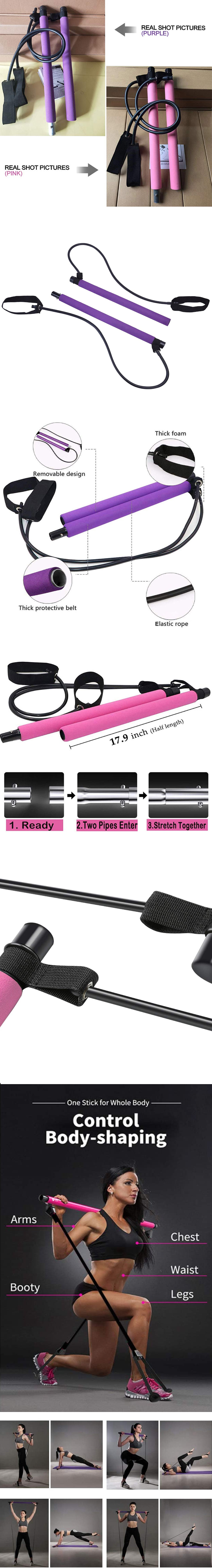 Exercise Resistance Band Yoga Pilates Bar, Muscle Toning Bar Home Gym Resistance Bands Pilates Bar Kit^