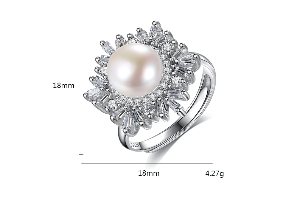 CZ Small Snowflake 925 Silver Freshwater Pearl Rings