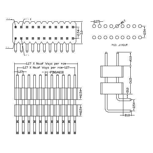 1.27X2.54 mm Pin header Dual Row Double Plastic Angle