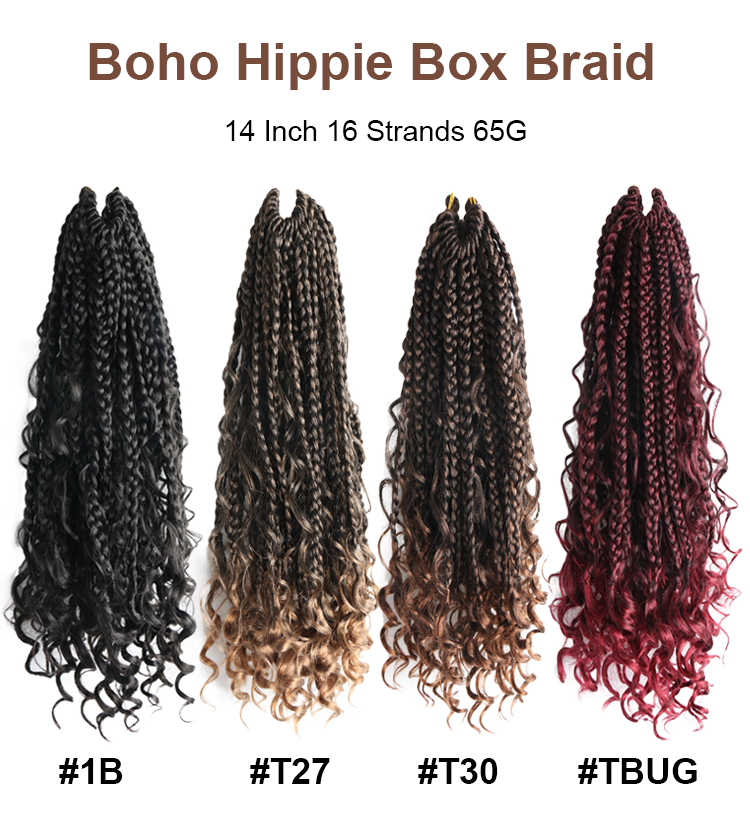 Julianna Synthetic Kanekalon Pre Looped Crochet River Boho Hippie Box Braid ombre Messy Bohemian Box Braid Boho Box Braid