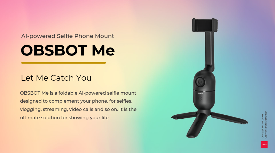 OBSBOT Me AI Powered Selfie Phone Mount Auto Tracking for Smartphone Selfie Vlog Live streaming Video Call Meeting